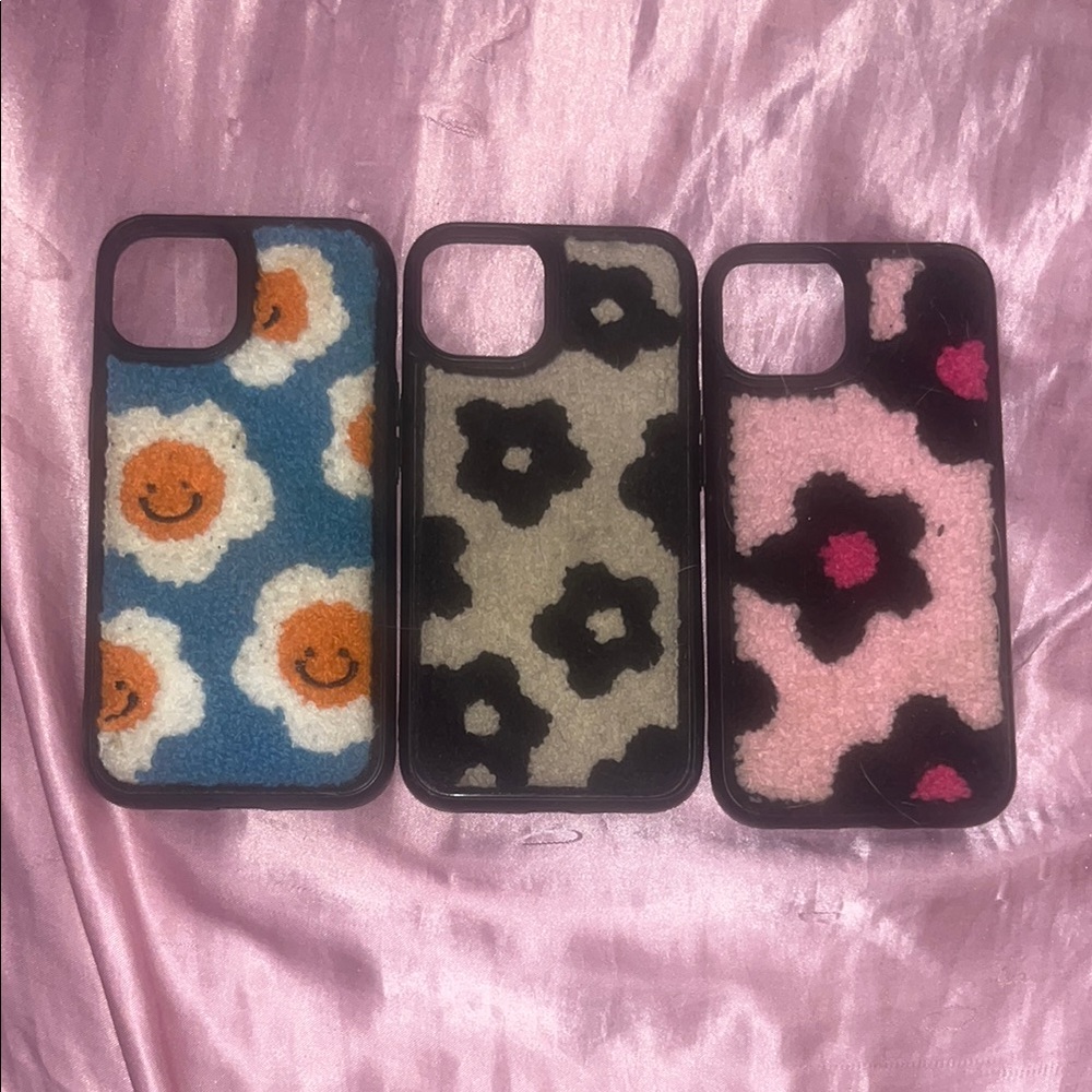 Floral Pattern Phone Case Set - Black, Blue, Pink